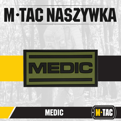 M-Tac Medic PVC 3D tactical patch for medical personnel, flexible PVC with Velcro, size 70 x 35 mm, on uniform.