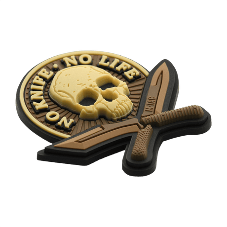 M-Tac No Knife – No Life 3D PVC patch with knife and skull, Velcro backing for attachment, tactical morale patch, size 50x50 mm.