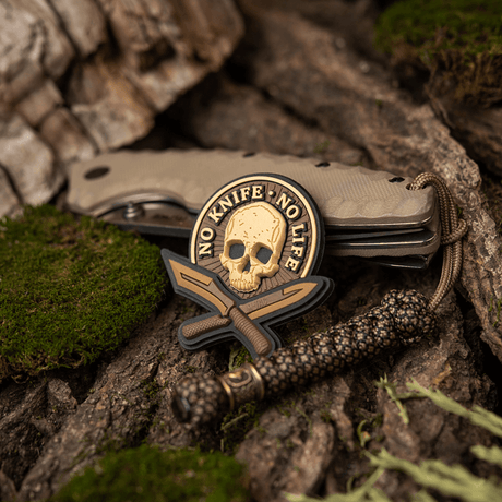M-Tac No Knife – No Life 3D PVC patch inspired by Blade Brothers knives, rubber material, 3D effect, Velcro on back, 50x50 mm.