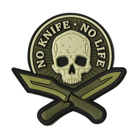 M-Tac No Knife – No Life 3D PVC patch, tactical morale patch with skull and knives, rubber PVC, 3D effect, Velcro back, 50x50 mm.