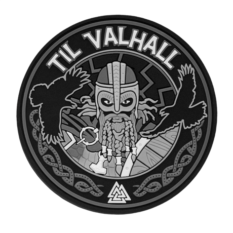 M-Tac Patch Til Valhall PVC with Viking design, two ravens and detailed 3D effect, diameter 80 mm, suitable for uniform or bag.