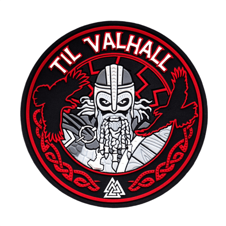 M-Tac Patch Til Valhall PVC, a tribute to Norwegian soldiers, with Viking design and Velcro backing, diameter 80 mm.