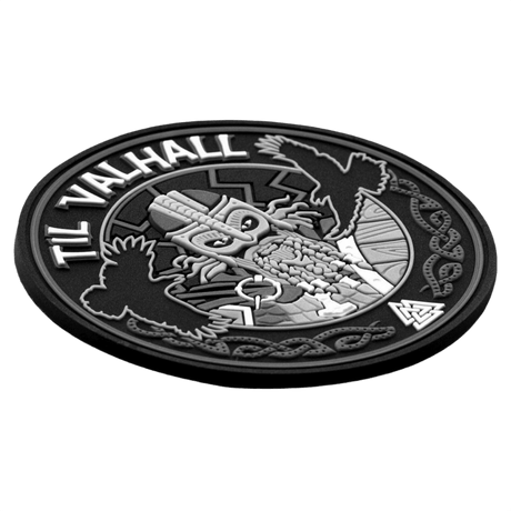 M-Tac Patch Til Valhall PVC, 3D effect, black with detailed design, honors Norwegian soldiers and TIL VALHALL ritual, easy Velcro mounting, 80 mm.