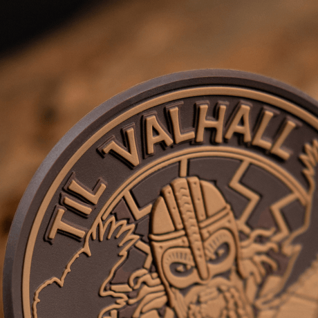 Detailed M-Tac Patch Til Valhall PVC with 3D effect and Velcro, inspired by Claes Joachim "Jokke" Olson, suitable for gear.