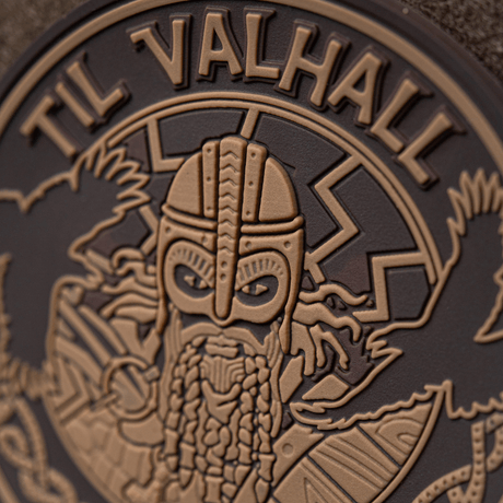 M-Tac Patch Til Valhall PVC honors Norwegian soldiers with 3D PVC design, suitable for uniform or bag, diameter 80 mm, with Velcro backing.