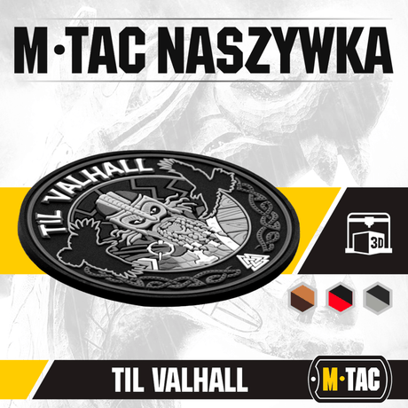 M-Tac Patch Til Valhall PVC with 3D design and Velcro, honors Norwegian soldiers and TIL VALHALL ritual, suitable for uniform or bag.