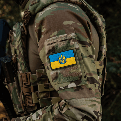 M-Tac Patch Ukraine Flag with coat of arms on camouflage clothing, 8x5 cm PVC 3D-relief with Trident.