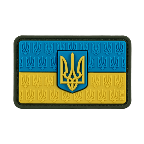 M-Tac Patch Ukraine Flag with coat of arms Trident design, PVC construction, 8x5 cm, Velcro backing, Cordura 500D, patriotic style.