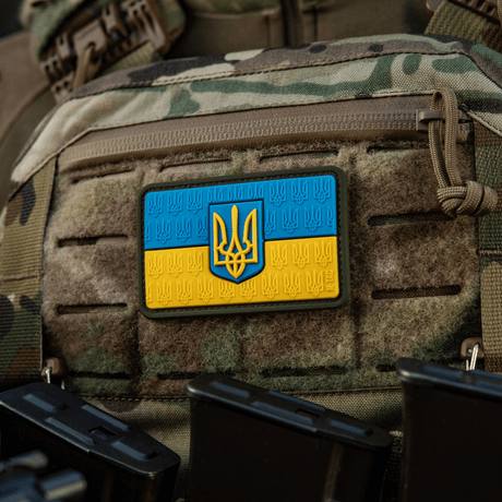 M-Tac Patch Ukraine Flag with coat of arms on camouflage vest.
