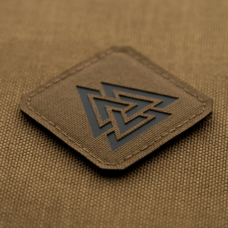 M-Tac Patch Valknut Laser Cut Odin symbol on a brown background.