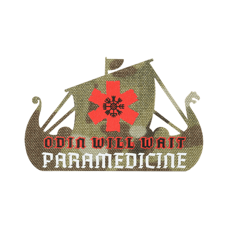 M-Tac Patch Viking Evac with 'Odin Will Wait' text and paramedic symbol in red and white. Perfect for tactical use.
