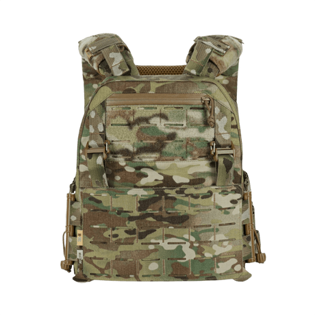 M-Tac Plate Carrier Cuirass Elite Gen.II with camouflage pattern and quick buckles, made from Cordura 500D for durability.