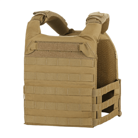 M-Tac Plate Carrier Cuirass Elite Gen.II in Cordura 500D with quick-release buckles, designed for ESAPI Medium plates, brown tactical vest.