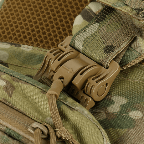 M-Tac Plate Carrier Cuirass FAST XL QRS with robust 2M ROC quick-release on camouflage vest for ESAPI XL plates.
