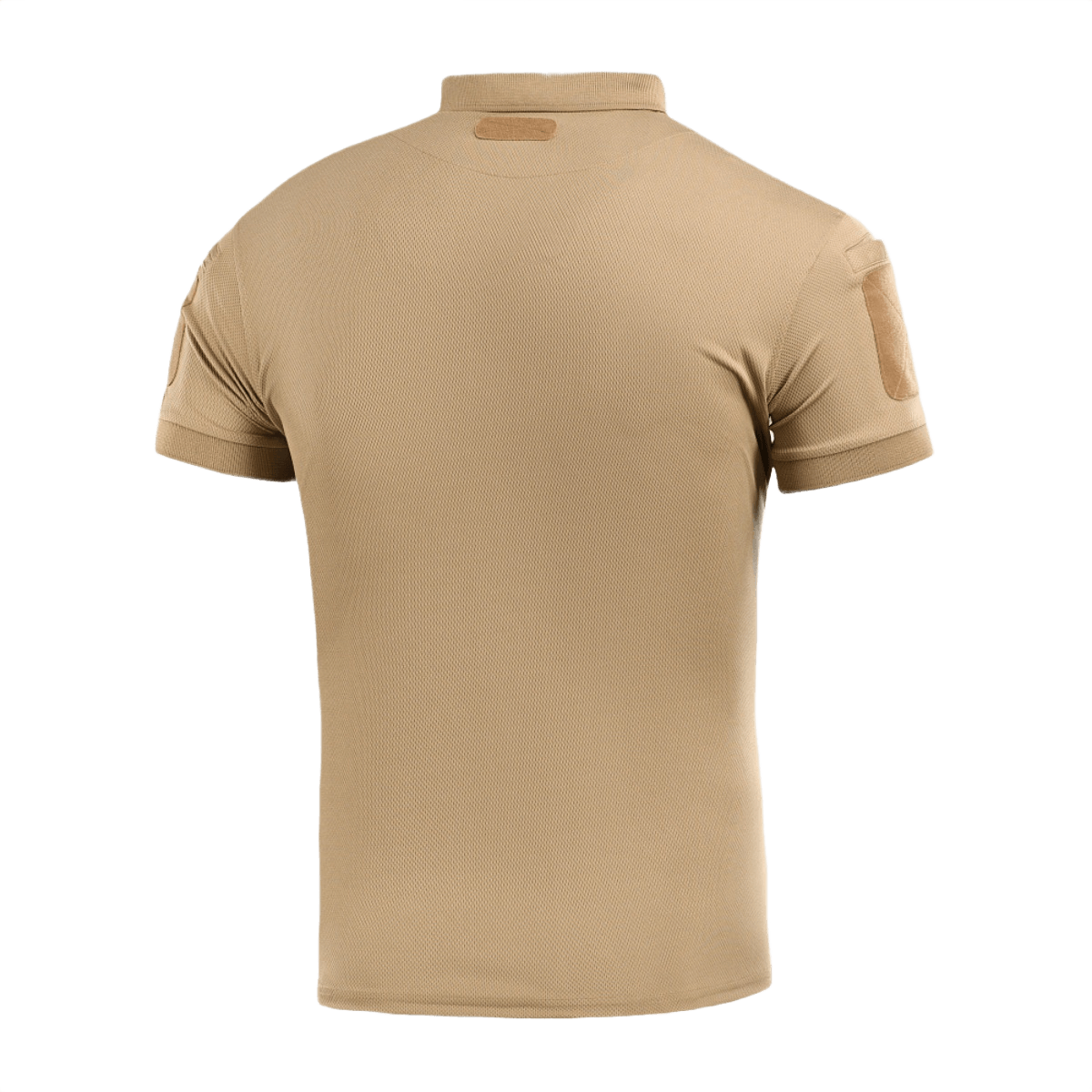 M-Tac Polo Elite Tactical Coolmax i tan farve set bagfra. Fugtabsorberende og åndbar, ideel til politi- og sikkerhedsarbejde.
