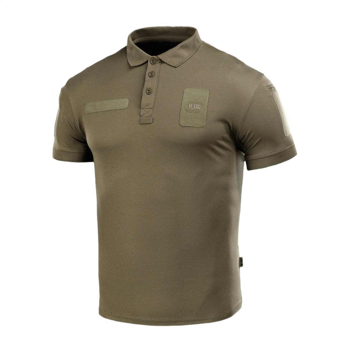 M-Tac Polo Elite Tactical Coolmax, grøn taktisk skjorte med anti-statisk tråd, ideel til politi og sikkerhedsarbejde.