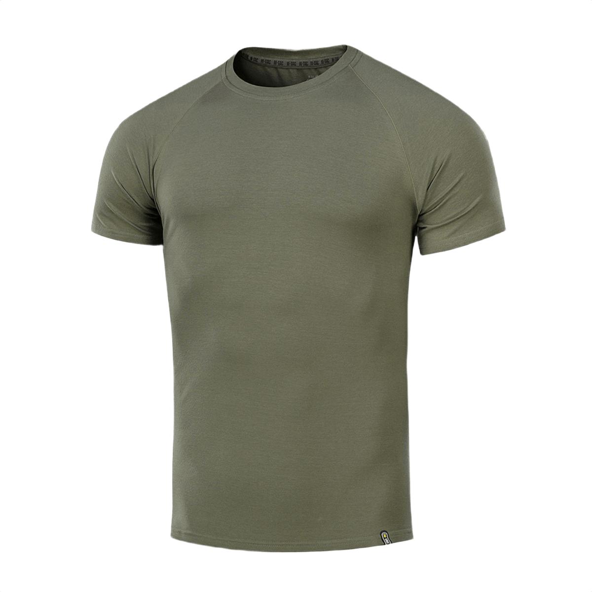 M-Tac Raglan T-Shirt 93/7 i olivengrøn, lavet af 93% bomuld og 7% elastan, med raglanærmer for komfort og bevægelsesfrihed.