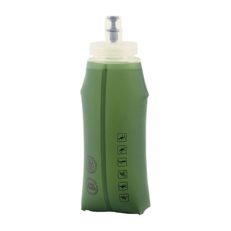 M-Tac collapsible water bottle in green color, ideal for hiking, travel and cycling, food-grade TPU material, 500 ml volume