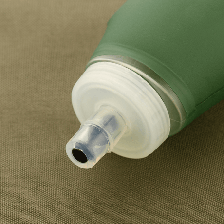 M-Tac collapsible water bottle in green TPU, ideal for hiking, travel and cycling. Practical collapsible design, 500 ml volume