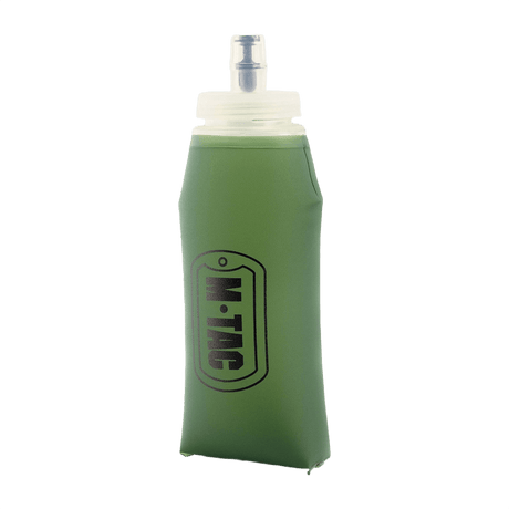 M-Tac collapsible water bottle in green TPU, compact and ideal for hiking, travel and cycling, 500 ml, easy to carry and store