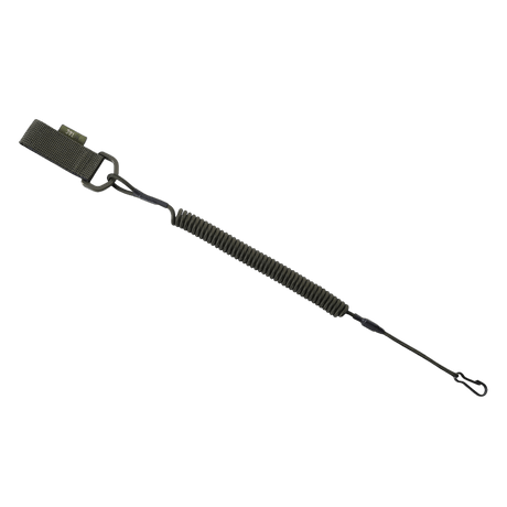M-Tac Safety Cord with D-ring security leash with spiral design for gear like weapons, keys; compressed length: 280 mm, extended: 1300 mm.