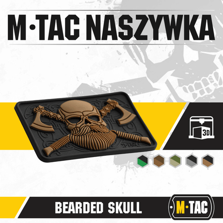 M-Tac Bearded Skull 3D PVC Patch morale badge with bearded skull design for tactical use, mounted with Velcro, durable PVC material.