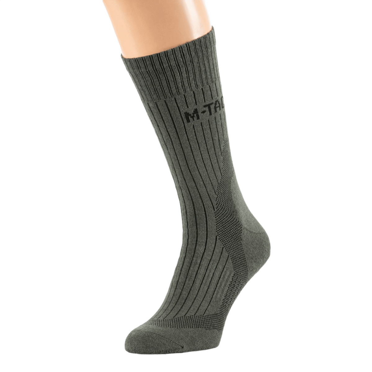 M-Tac Sokker Mid Calf Mk.4 i olivengrøn farve med polstring og thermozoner for optimal beskyttelse til trekking og aktiv brug.