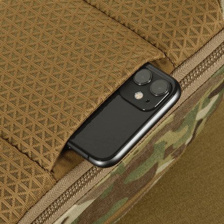 M-Tac Sphaera Hardsling Bag Large Elite with Velcro in Cordura, showing a smartphone in a pocket.