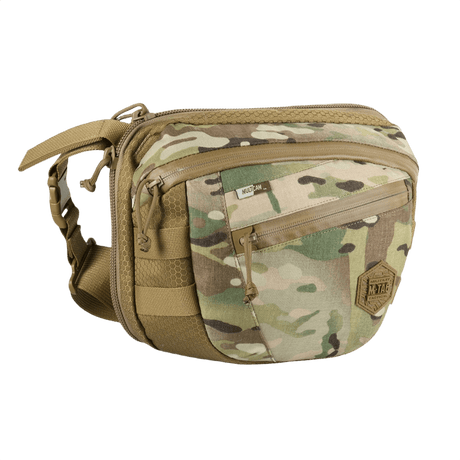 M-Tac Sphaera Hex Hardsling Bag Large Elite in camouflage design, ideal for outdoor activities, side view.