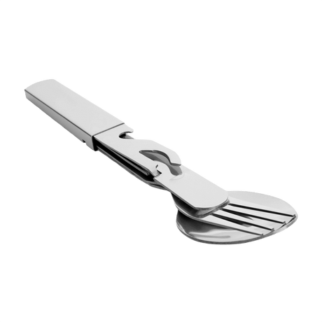 M-Tac Steel Cutlery Set Large (4 pcs) - compact, lightweight travel set ideal for camping and hiking, includes spoon, fork, knife and opener.