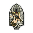 M-Tac Sticker Valkyrie med krigsgudinde iført normannisk hjelm og M4 gevær, formet som Arrowhead patch.