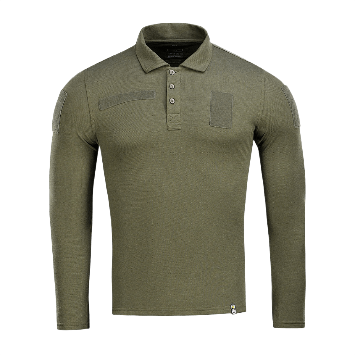 M-Tac Tactical Polo Shirt Langærmet 65/35 i olivengrøn med velcro-paneler designet til politi og sikkerhedsarbejde.