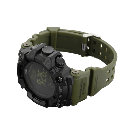 M-Tac Tactical Watch 2037, rugged watch with compass and water resistance, ideal for outdoor and tactical use, seen from the side with robust design.