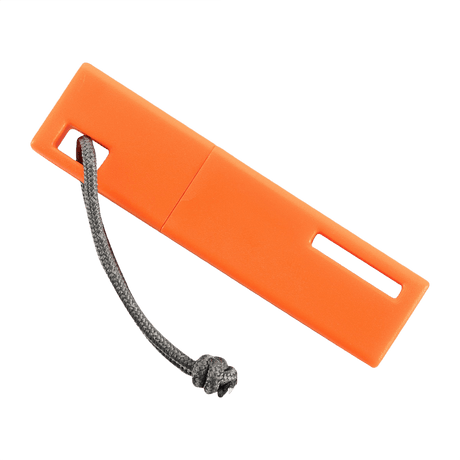 M-Tac Firesteel in orange with lanyard, made of magnesium alloy, essential for camping and outdoor, produces sparks at 3000 °C.