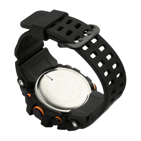 M‑Tac Tactical Adventure Watch in black with rugged case and water-resistant design, ideal for outdoor and military use.