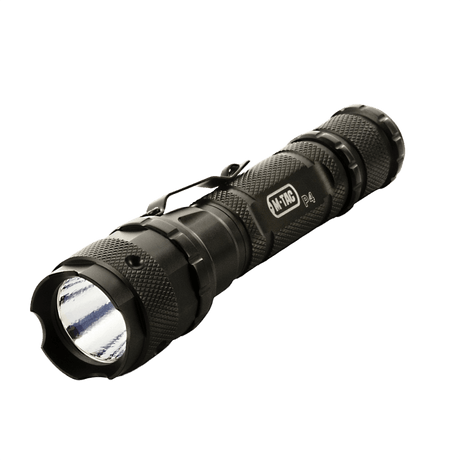 M-Tac flashlight P4 tactical LED flashlight in aluminum with high, low and strobe modes. Ideal for tactical use and outdoor.
