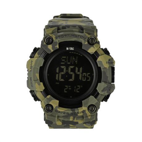 M-Tac Tactical Watch 2037 with camouflage design, LED backlight and 5ATM water resistance, ideal for tactical and outdoor use.