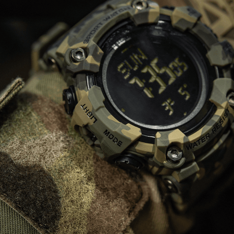 M-Tac Tactical Watch 2037 digital watch with compass and 5ATM water resistance, ideal for outdoor activities and daily use.