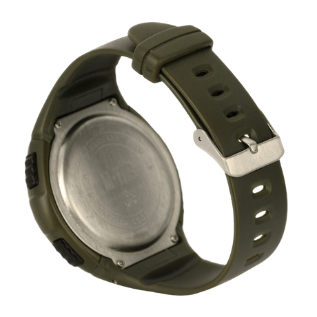 Back of M-Tac Tactical Watch with Pedometer with green strap, perfect for sports and outdoor activities, waterproof and multifunctional
