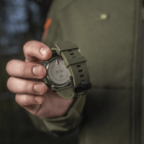 M‑Tac Multifunctional Tactical Watch in robust design with green strap, ideal for outdoor activities and military use, durable and advanced equipment