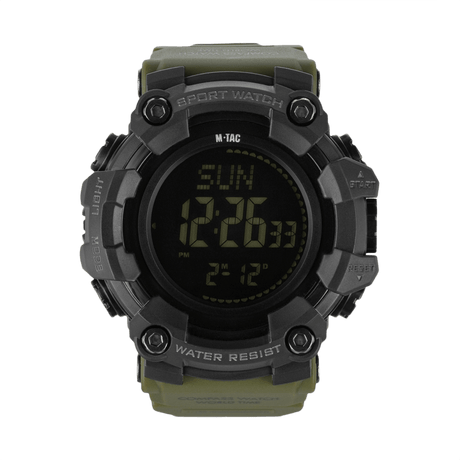 M-Tac Tactical Watch 2037 with LED backlight, compass and rugged ABS plastic design, ideal for tactical and outdoor use, water-resistant 5ATM.