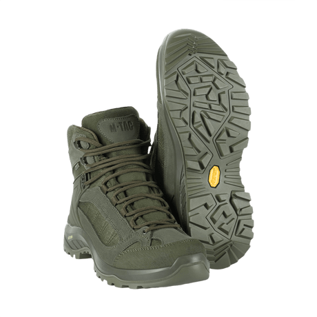 M-Tac Tactical Demi-Season Boots Pro Line in green with suede upper and Vibram sole, ideal for tactical tasks and outdoor life.