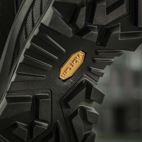Detail of Vibram sole on M-Tac Tactical Demi-Season Boots Pro Line for optimal grip and stability.