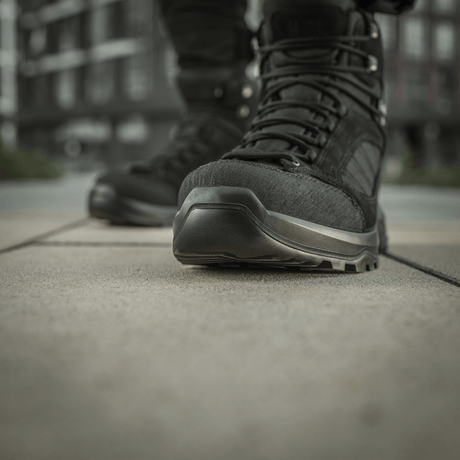 Close-up of M-Tac Tactical Demi-Season Boots Pro Line with durable suede and Cordura and Vibram sole for tactical use.