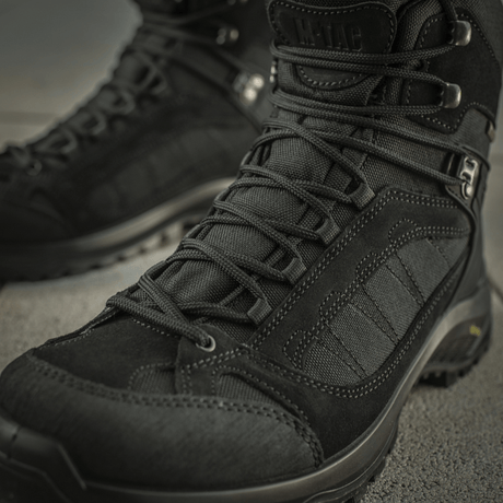 M-Tac Tactical Demi-Season Boots Pro Line with Vibram sole in black suede and Cordura for comfort and durability.