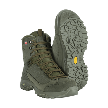 M-Tac Tactical Winter Boots in durable suede with Vibram sole and Primaloft insulation, suitable for cold and demanding environments.