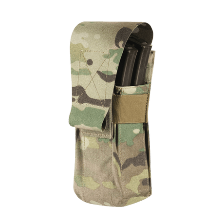 M-Tac 2-magazine pouch in durable Cordura material with velcro closure shown in gallery position 1 for tactical use and NIJ certification.