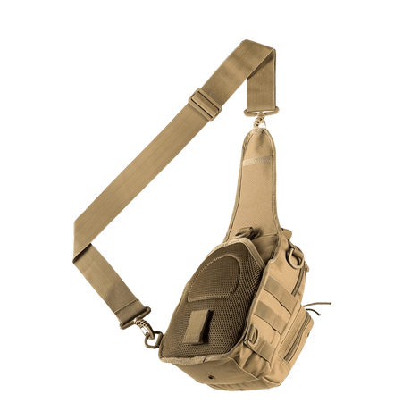 M-Tac Urban Line City Patrol bag in durable polyester, a hybrid bag and backpack with adjustable shoulder strap, khaki color.