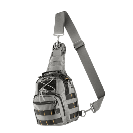M-Tac Urban Line City Patrol bag in gray, water-repellent and durable bag/backpack hybrid with a single shoulder strap.