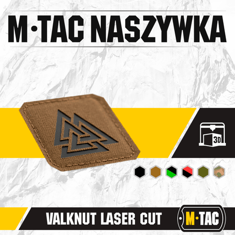 M-Tac Patch Valknut Laser Cut Odin symbol on a brown background, modern and stylish design.